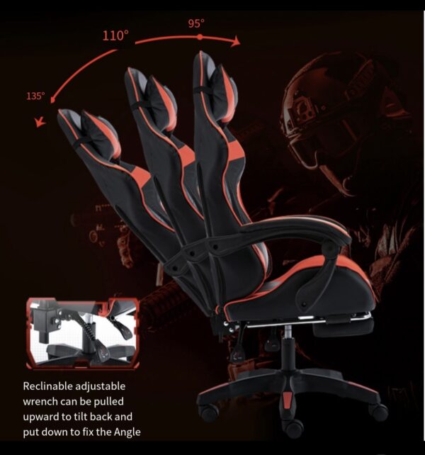 Leather adjustable gaming chair-Black - Image 2