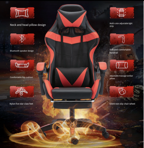 Leather adjustable gaming chair-Black - Image 3
